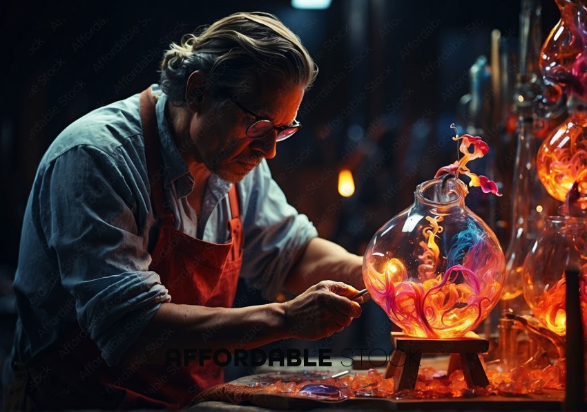 Artisan Crafting Colorful Glass Sculpture