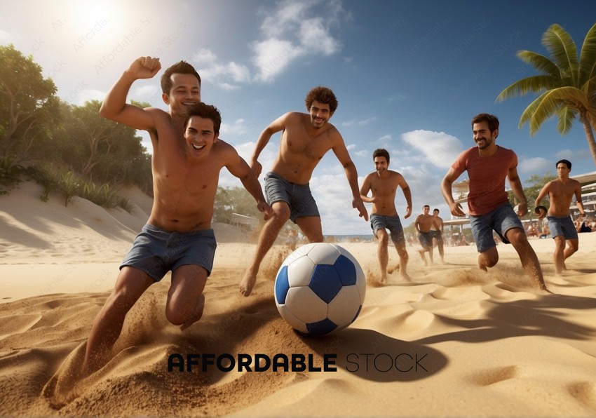 Friends Playing Soccer on the Beach