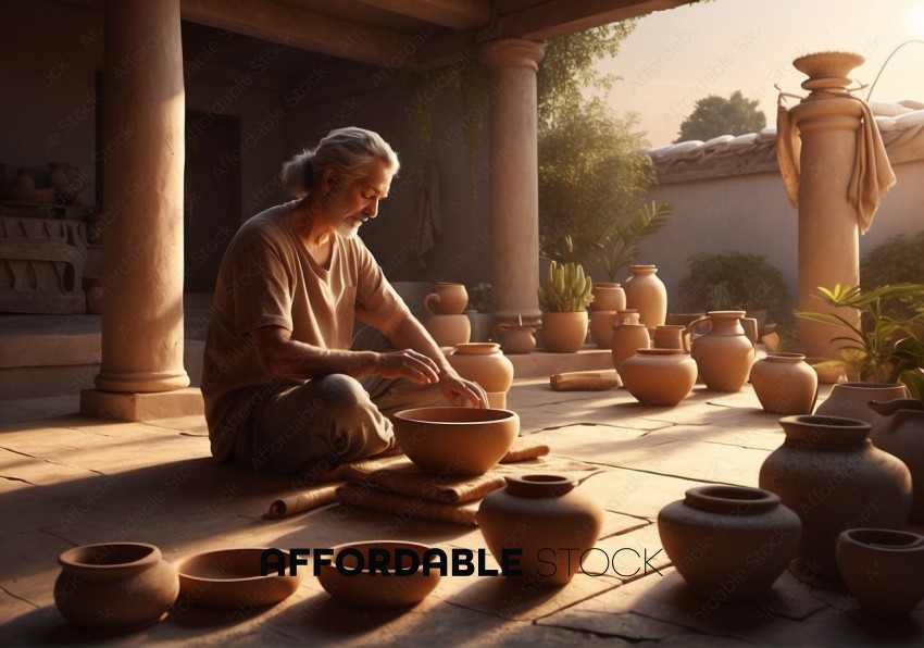 Senior Potter Crafting Ceramic Bowls