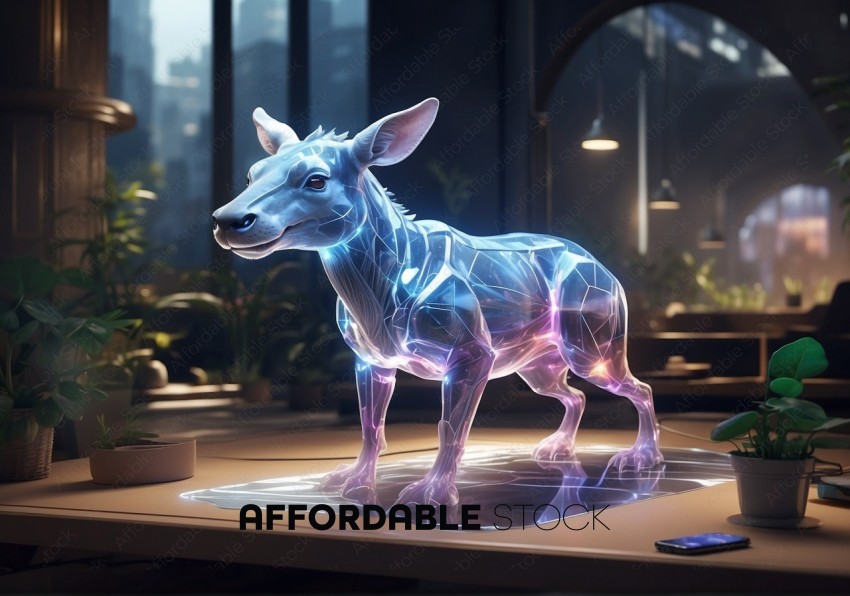 Futuristic Holographic Deer in Modern Interior