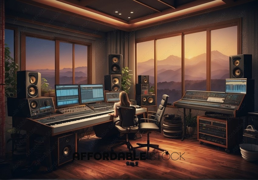 Modern Home Recording Studio at Sunset