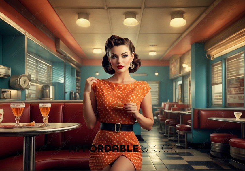 Vintage Style Woman in Retro Diner