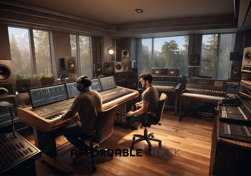 Music Producers Working in Modern Recording Studio