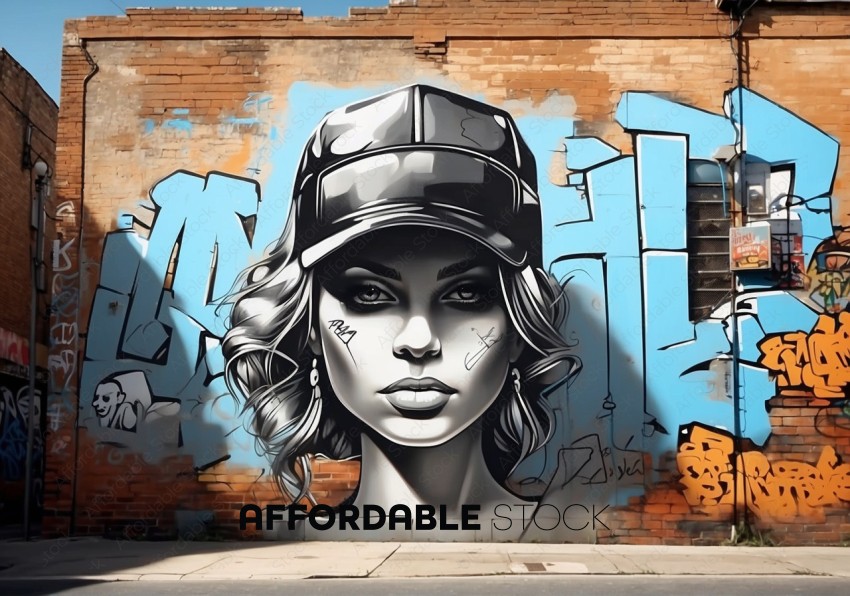 Street Art Mural of Female Face on Urban Wall