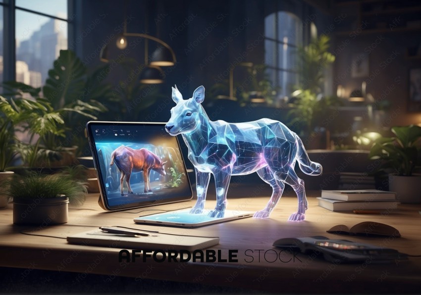 Digital Holographic Deer Emerging from Tablet