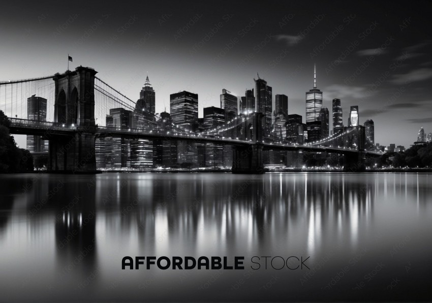 Black and White Brooklyn Bridge and Manhattan Skyline
