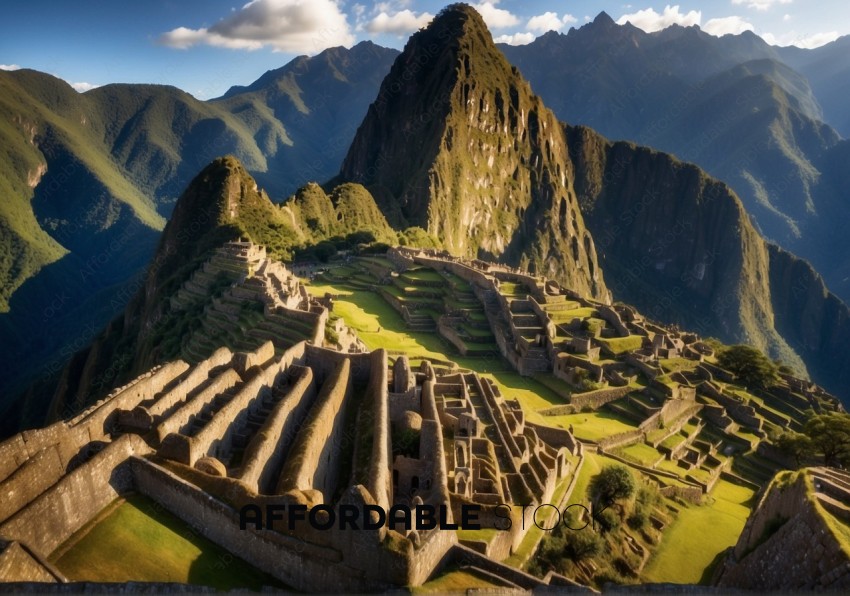 Sunlit Machu Picchu Ancient Ruins