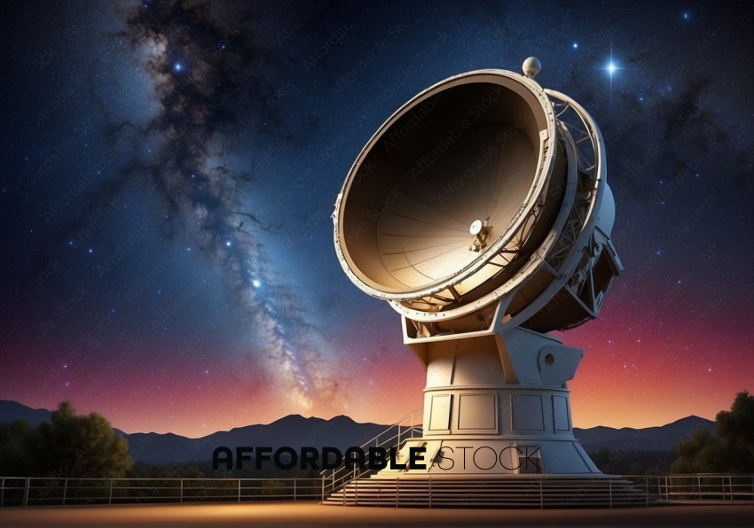 Radio Telescope at Night Under Starry Sky