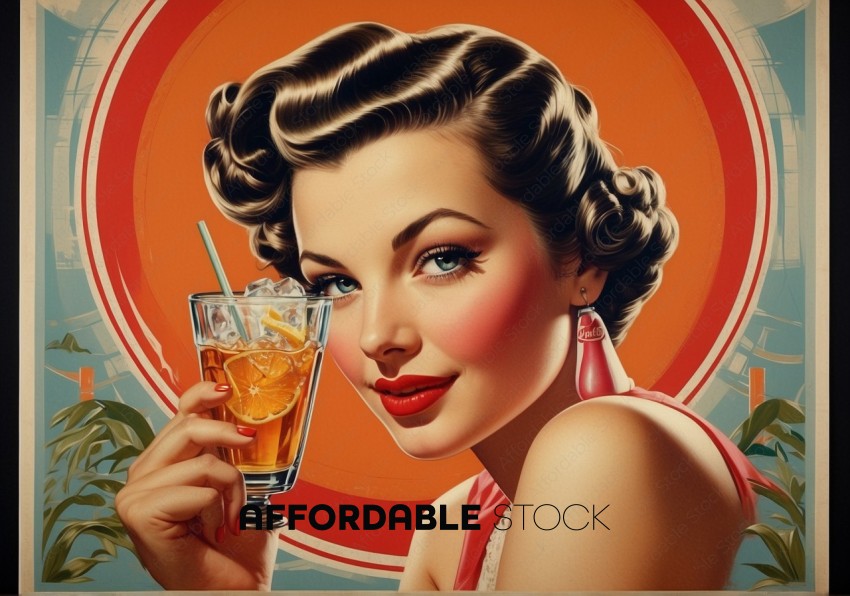 Vintage Pin-Up Girl with Iced Tea