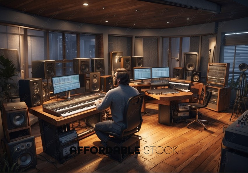 Music Producer Working in Modern Recording Studio