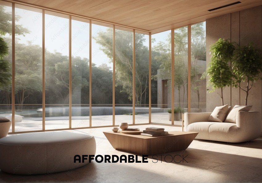 Modern Living Room with Nature View