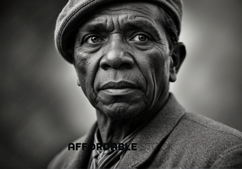 Elderly Man with Expressive Eyes in Monochrome