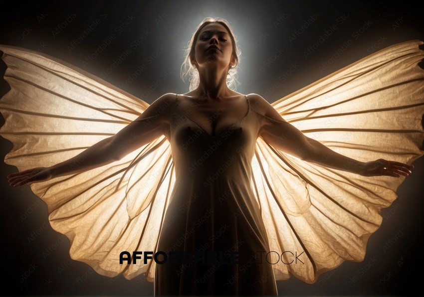 Illuminated Fabric Wings Woman Silhouette