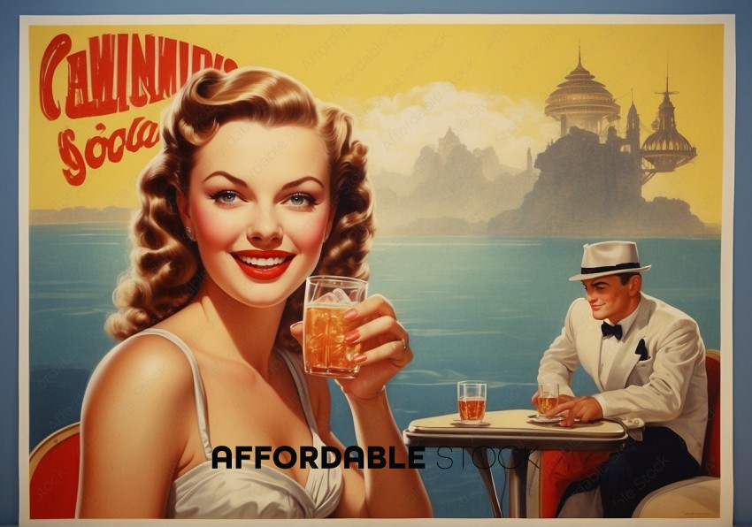 Vintage Advertisement with Smiling Woman and Gentleman