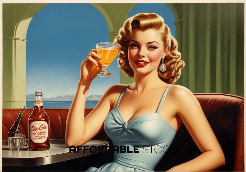 Vintage Poster of Woman Toasting with Beverage