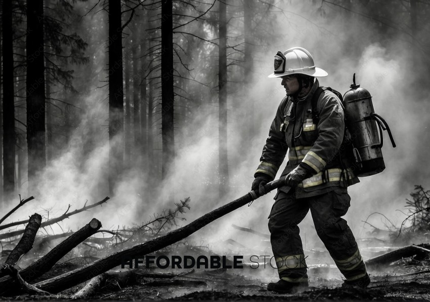 Firefighter Extinguishing Forest Fire