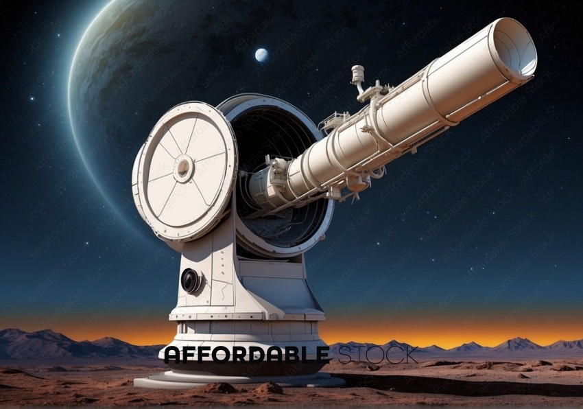 Telescope Observing Distant Planets from Alien Landscape