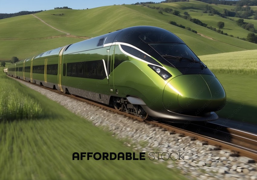 Modern Green High-Speed Train in Countryside
