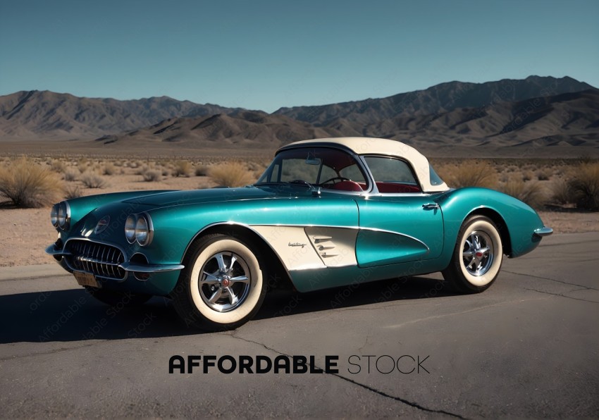 Vintage Teal Convertible Car in Desert