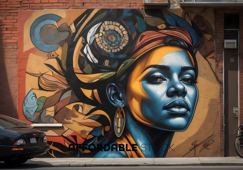 Urban Woman Mural on Building Wall