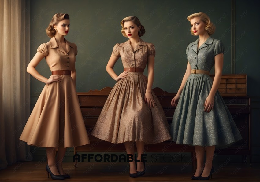 Vintage Fashion Models in Elegant Dresses