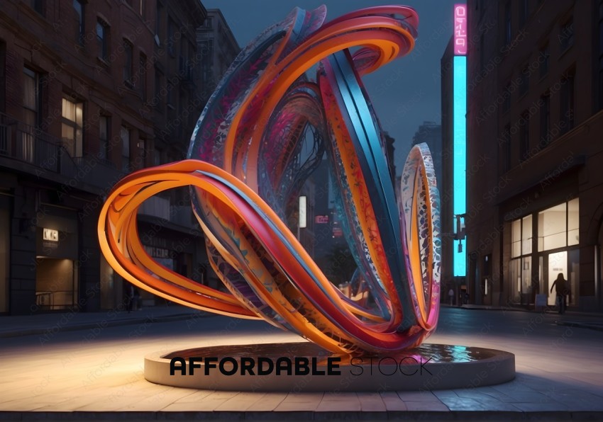 Twisting Neon Sculpture in Urban Twilight