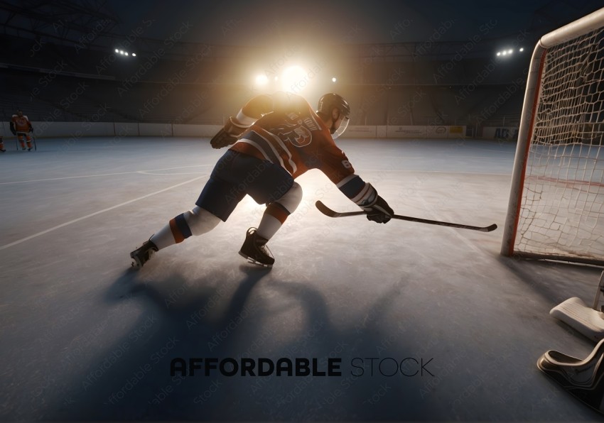 Ice Hockey Player Scoring Goal at Dusk