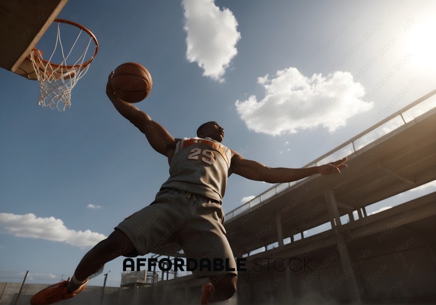 Basketball Player Making a Slam Dunk Outdoors