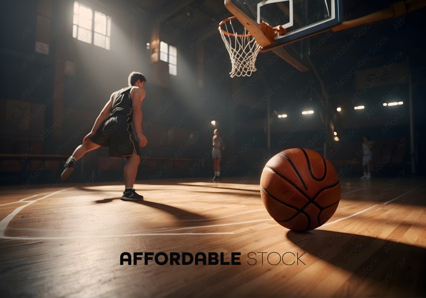 Basketball Player Shooting in Indoor Court