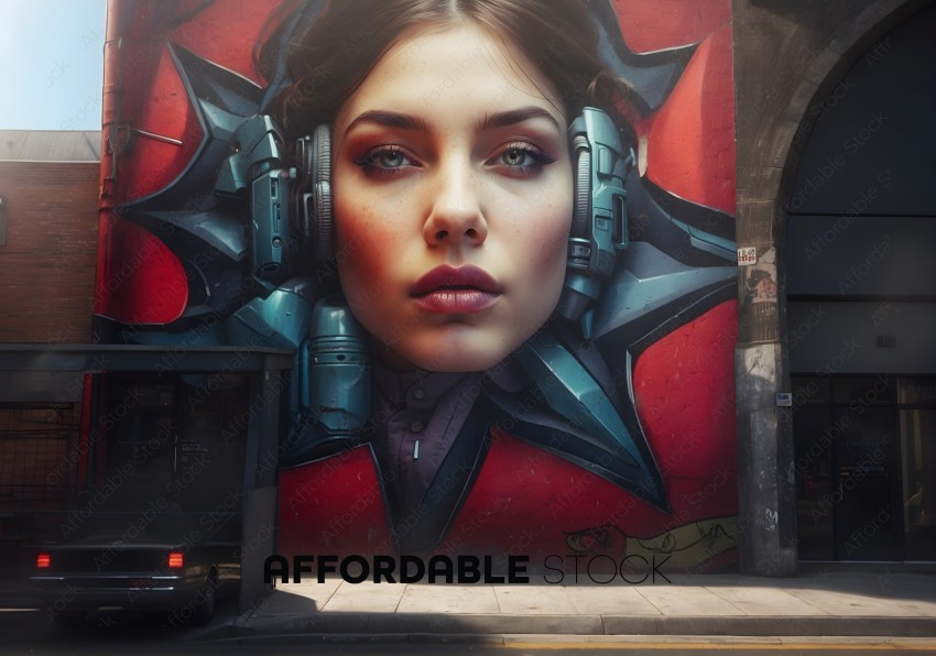 Street Art Mural of Woman with Futuristic Armor
