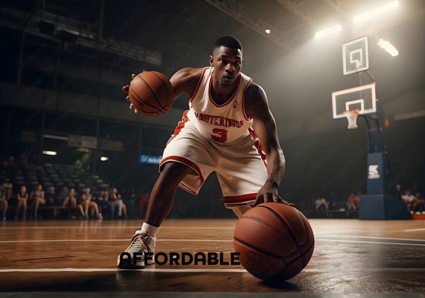 Basketball Player Dribbling on Court