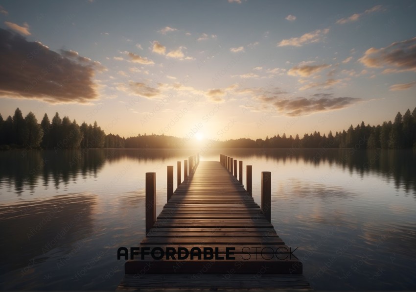 Serene Lake at Sunrise with Wooden Pier