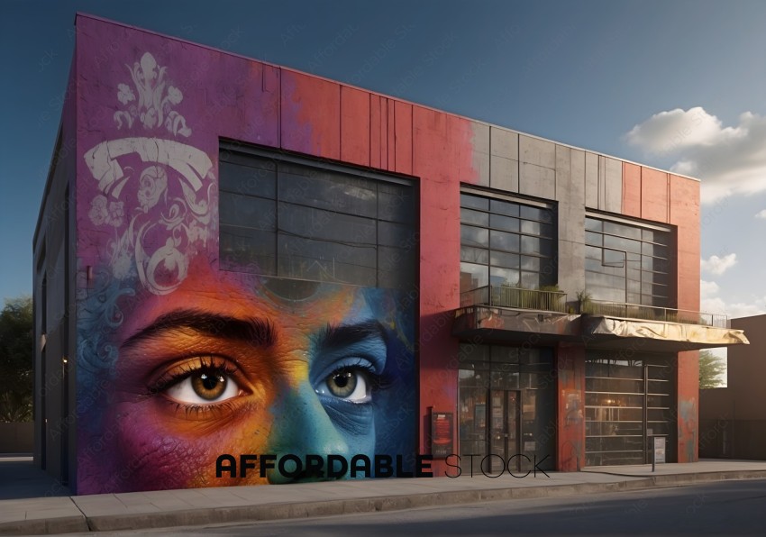 Colorful Eye Mural on Urban Building Facade