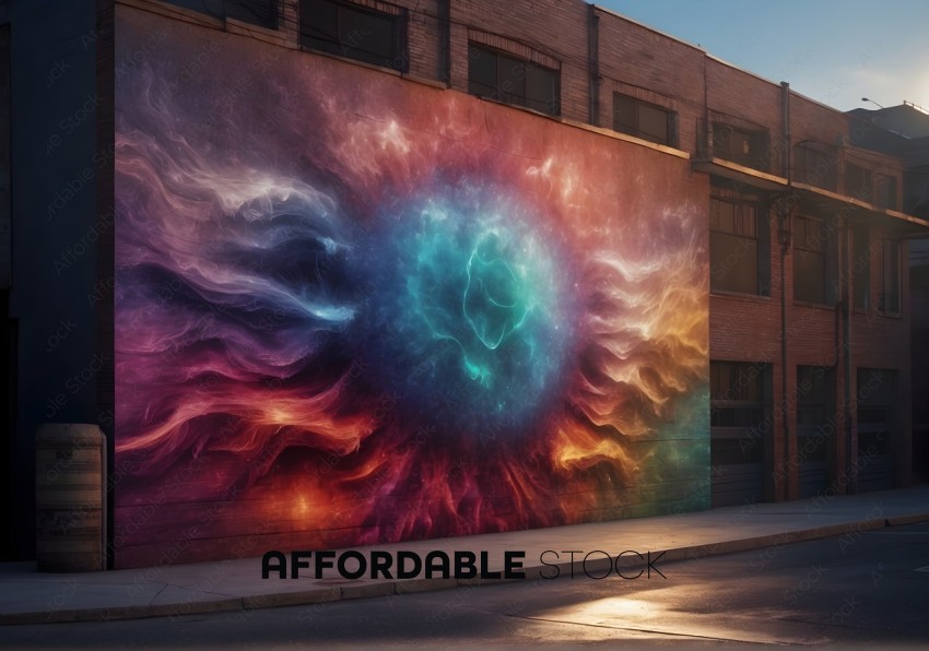 Colorful Nebula Mural on Urban Building Wall