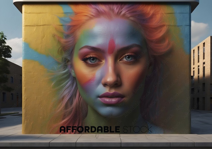 Colorful Graffiti Art of Woman's Face on Urban Wall