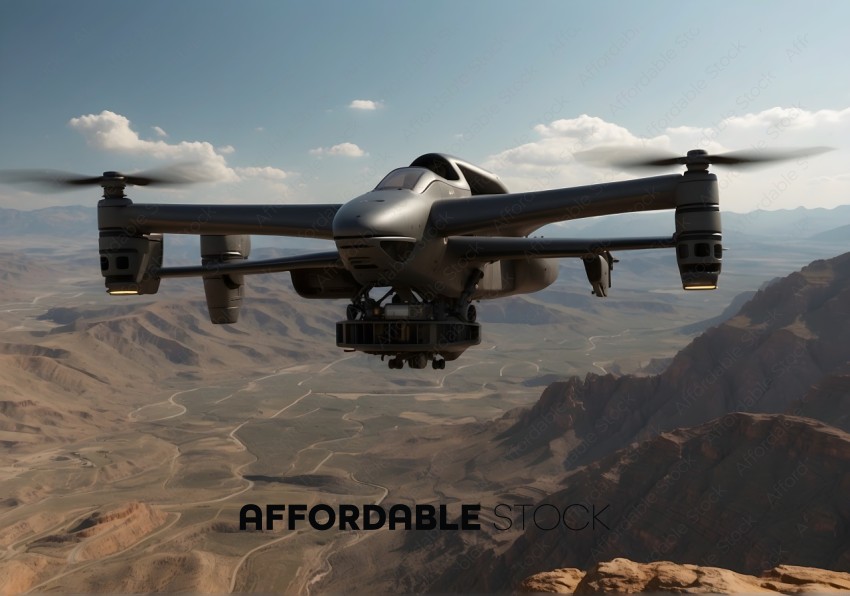 High-Tech Drone Flying over Desert Terrain