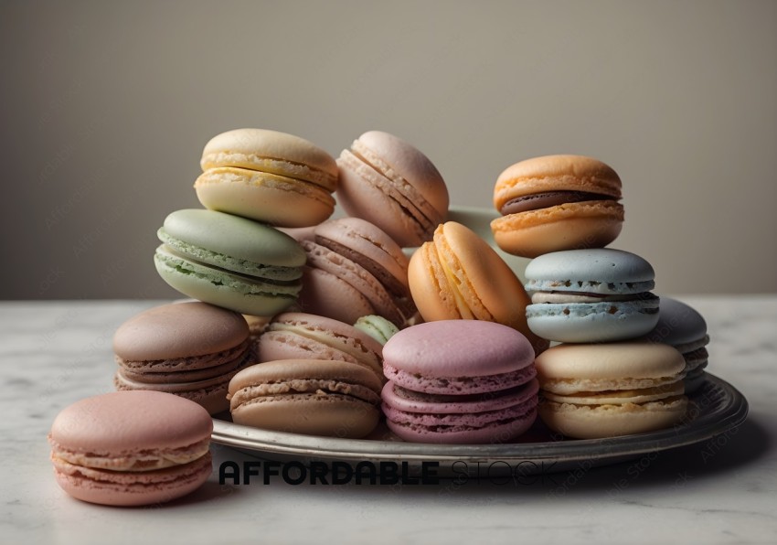 Assorted Colorful Macarons on Plate