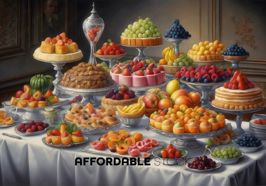 Elegant Spread of Assorted Fruits and Desserts