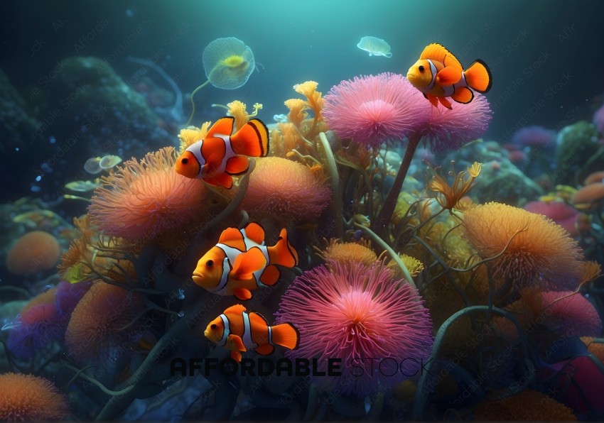 Colorful Clownfish Amidst Vibrant Sea Anemones