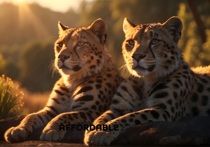 Cheetahs Resting at Sunset