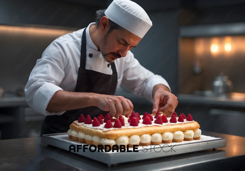 Pastry Chef Decorating a Fruit Tart