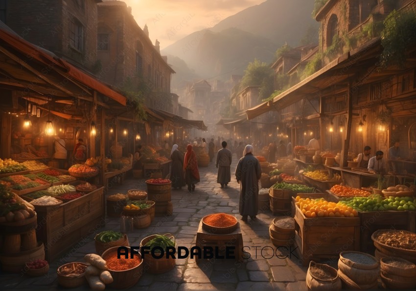 Bustling Traditional Market at Twilight