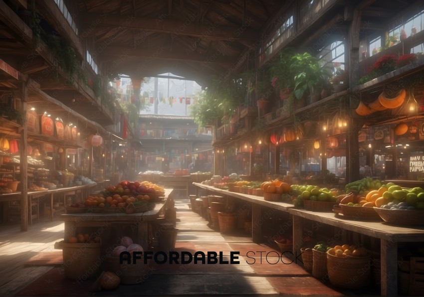 Traditional Market with Fresh Produce Stands