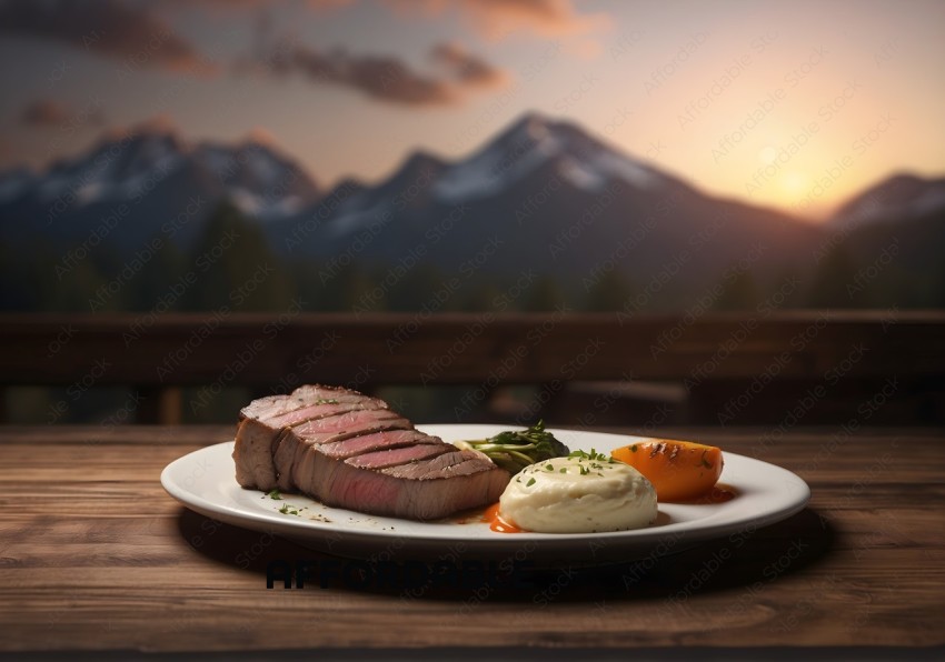 Gourmet Steak Dinner Overlooking Mountain Sunset