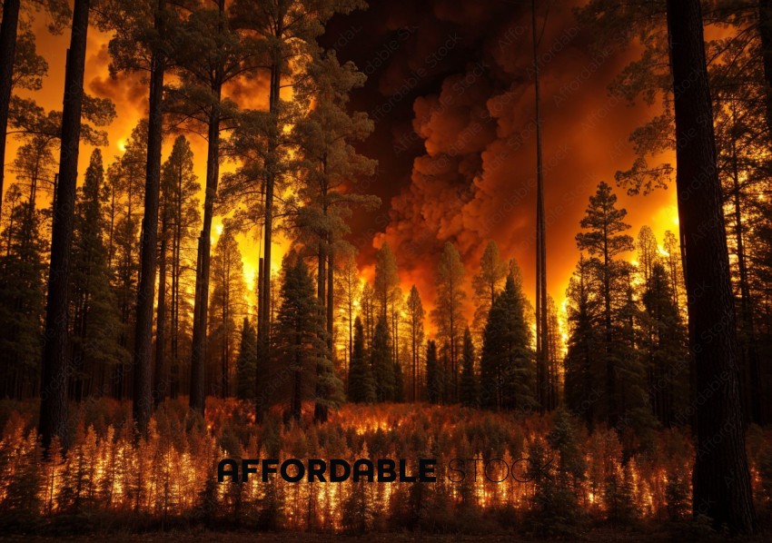 Forest Wildfire at Twilight