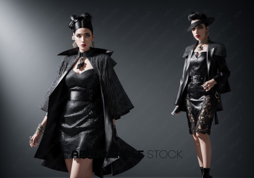 Elegant Women in Stylish Black Attire Posing
