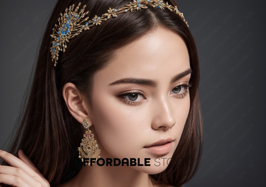 Elegant Woman with Golden Jeweled Accessories