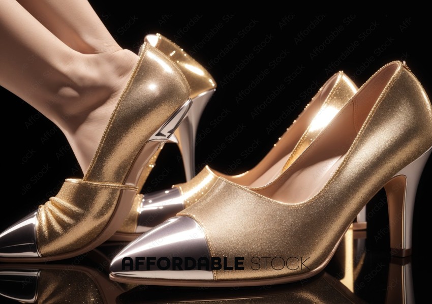 Elegant Gold High Heels on Black