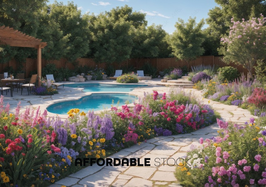 Serene Backyard Garden with Pool