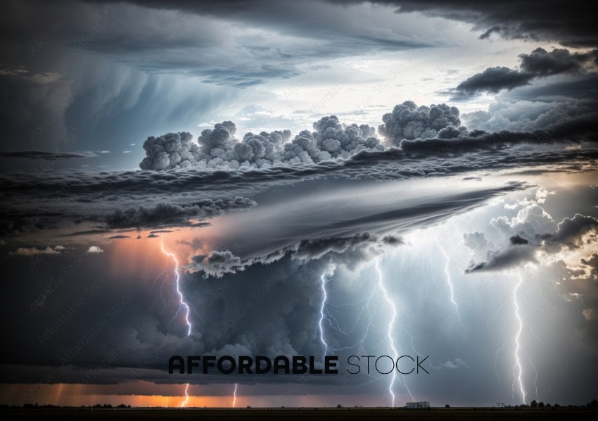 Dramatic Thunderstorm Landscape with Lightning Strikes